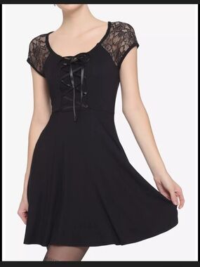 Hot Topic Whimsigoth Black Lace-Up Fit & Flare Mini Dress Medium